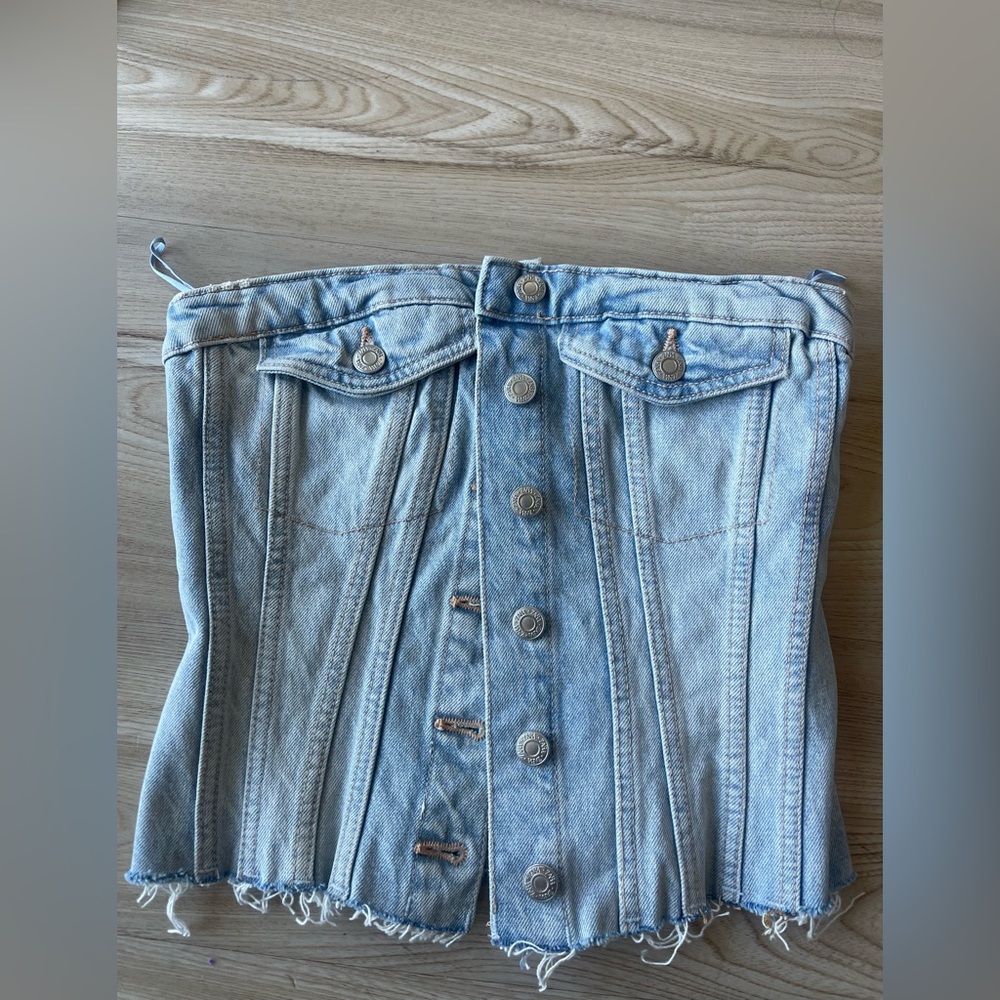 Zara Light Blue Denim Crop Top